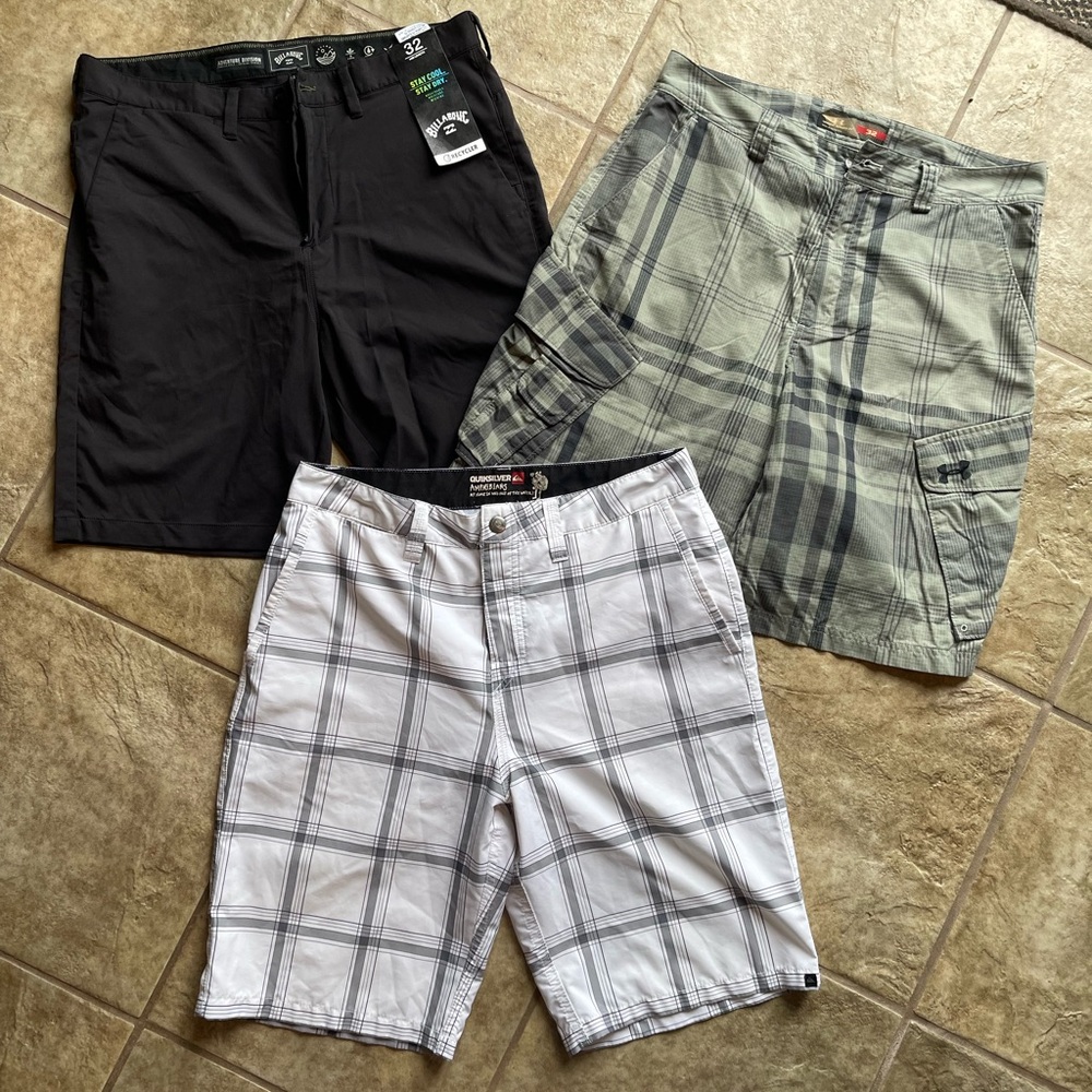 Billabong, Under Armour, Quicksilver Shorts Trio